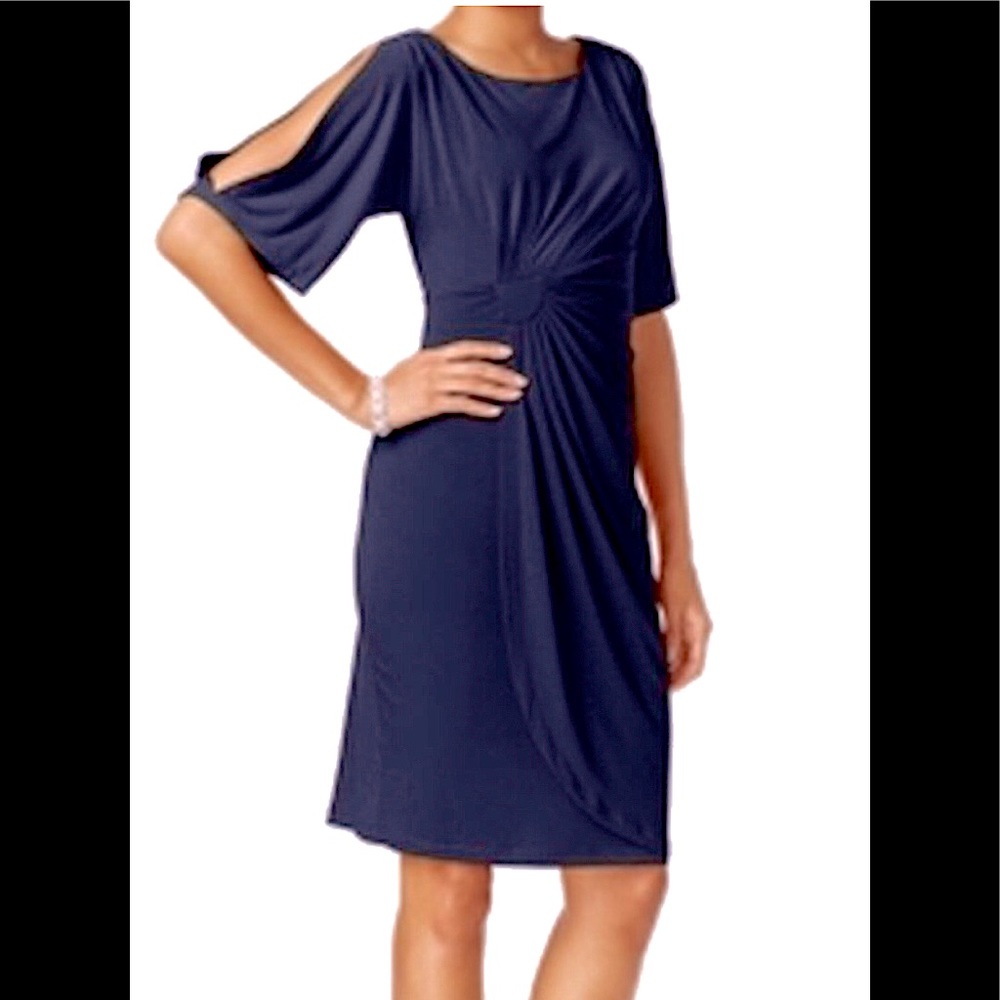 Connected Apparel Faux-Wrap Split-Sleeve Dress